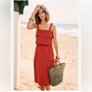 Sezane Isabella red rust terracotta linen dress 38 S/M 2019